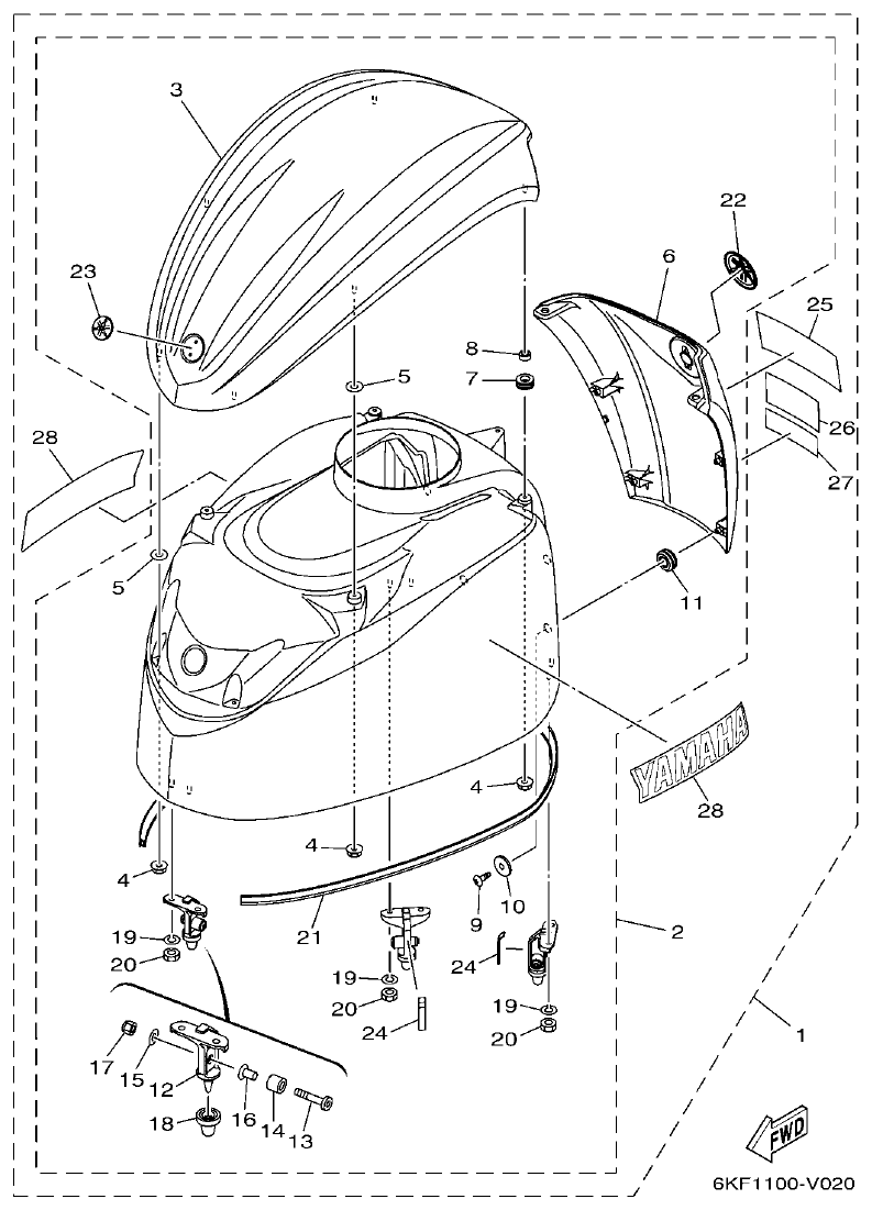 Yamaha F250XCB2, F250NCB2 TOP COWLING parts diagram
